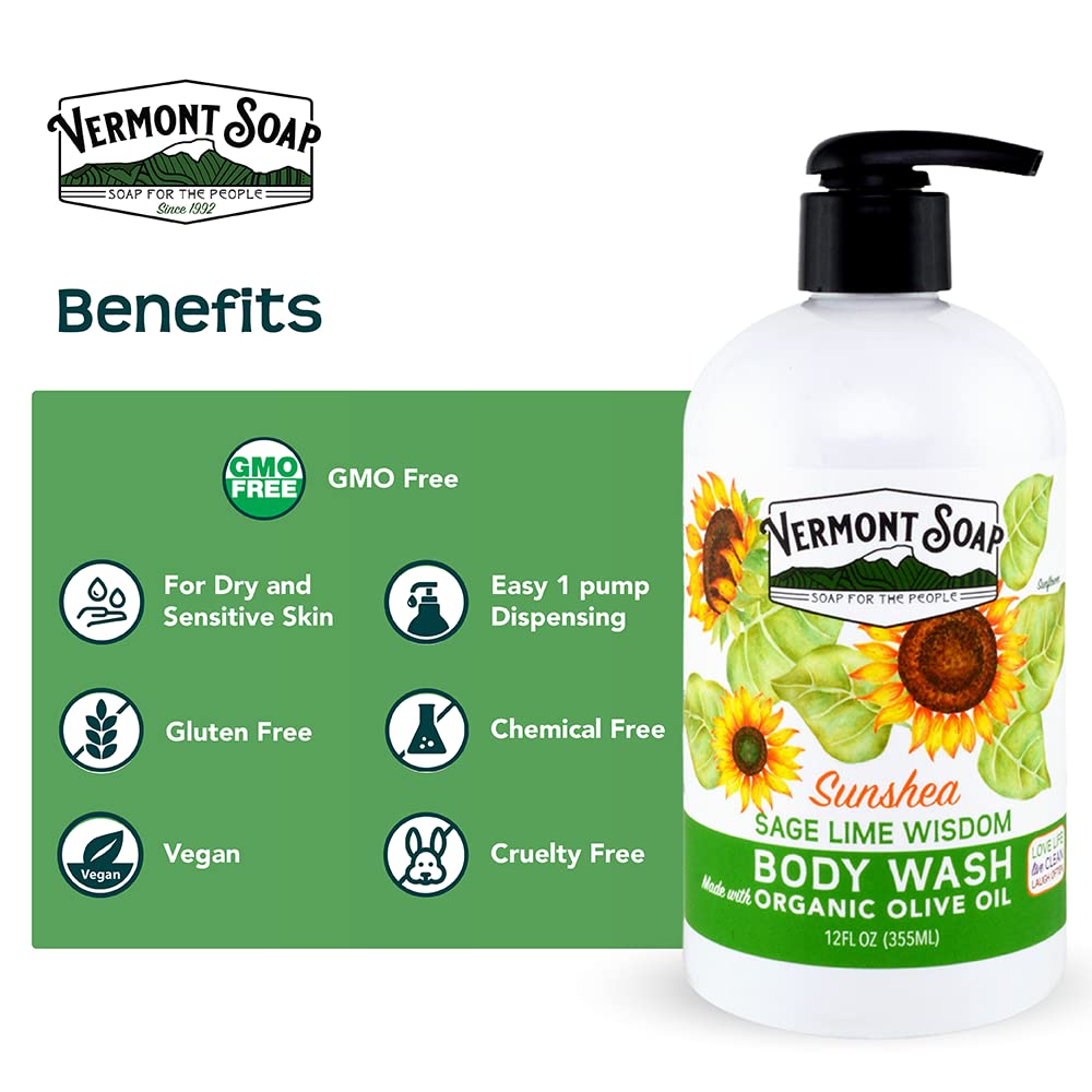 Vermont Soap Organic Body Wash (Sage Lime Wisdom), 12 oz